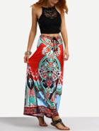 Shein Tribal Print Tassel Tied Waist Maxi Skirt