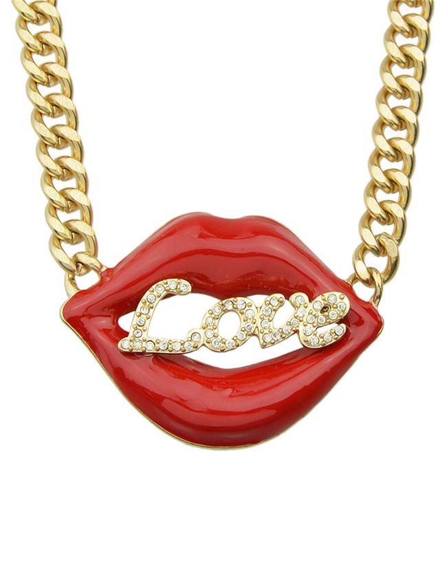 Shein Red Mouth Lovependant Necklace