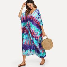 Shein Tie Dye Knot Front Dolman Sleeve Oversized Dress