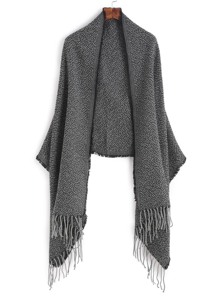 Shein Black Mottled Fringe Edge Shawl Scarf