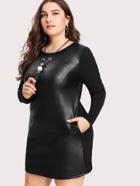 Shein Contrast Pu Grommet Detail Dress With Necklace