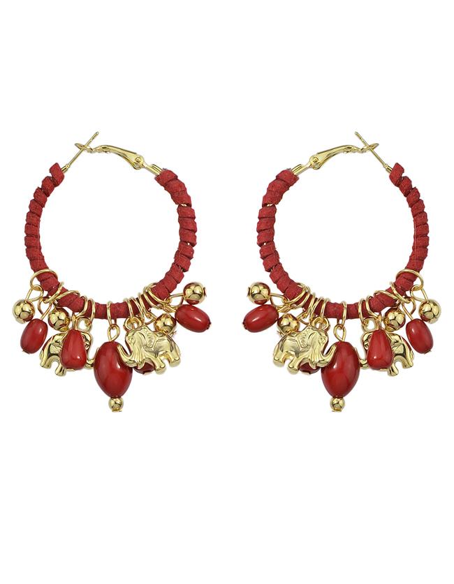Shein Red Hanging Beads Hoop Earrings