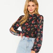 Shein Frill Collar Split Sleeve Floral Blouse