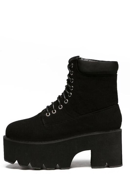 Shein Black Faux Suede Lace Up Platform Boots