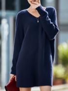 Shein Navy V Neck Long Sleeve Shift Sweater