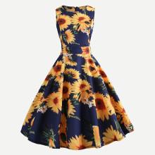 Shein Sunflower Print Bow Back Circle Dress