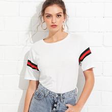 Shein Striped Tape Sleeve Tee