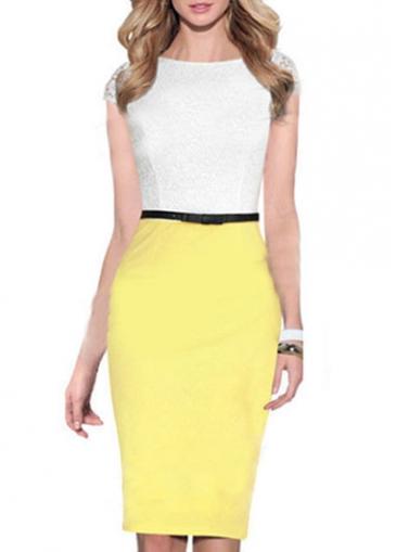 Rosewe Lace Splicing Round Neck Bodycon Dress