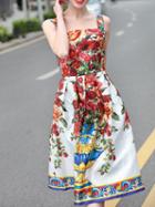 Shein Multicolor Boat Neck Rose Print Dress