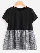Shein Gingham Ruffle Trim Mixed Media Babydoll Tee