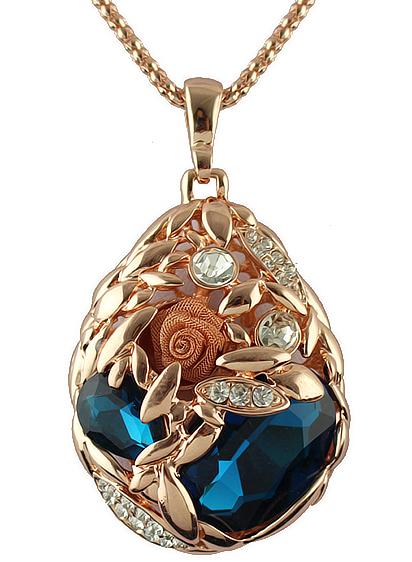 Shein Blue Gemstone Rose Drop Necklace