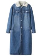 Shein Blue Denim Long Coat With Faux Shearling Lining