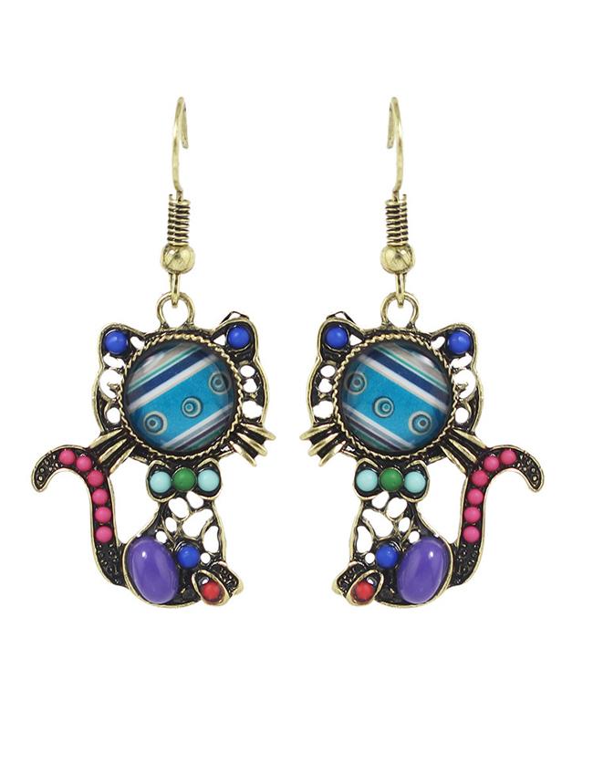 Shein Purple Beads Cat Shape Drop Earrings