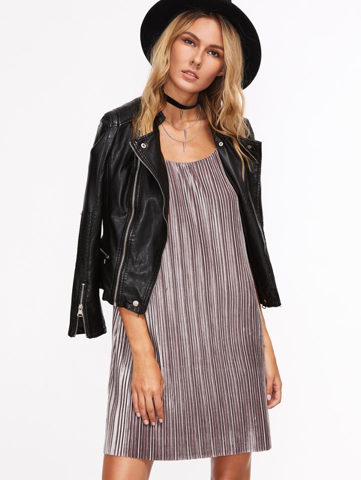 Shein Brown Textured Stripe Strappy Cami Dress