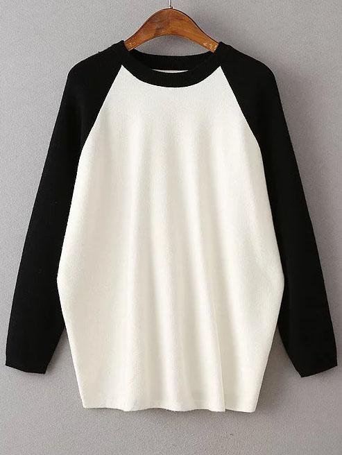 Shein Black Contrast Raglan Sleeve Ribbed Trim Knitwear