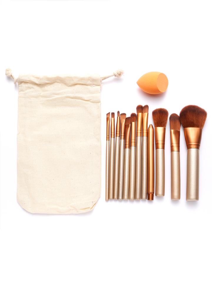 Shein 12pcs Gold Professional Makeup Brush Set With Canvas Bag