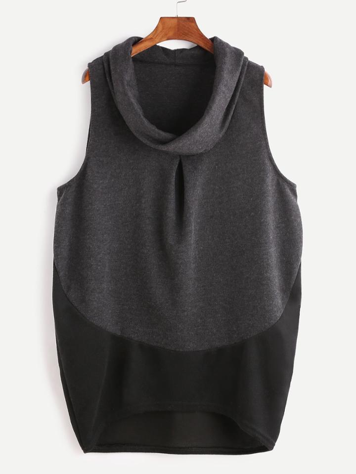 Shein Cowl Neck Dip Hem Contrast Top