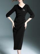 Shein Black V Neck Split Sheath Dress