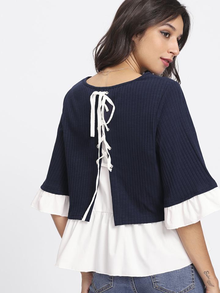 Shein Lace Up Back 2 In 1 Top