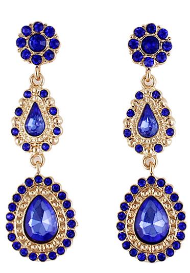 Shein Blue Drop Gemstone Gold Flower Earrings