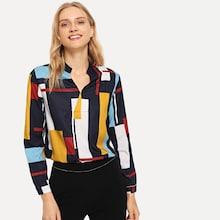Shein V Neck Geometric Print Blouse