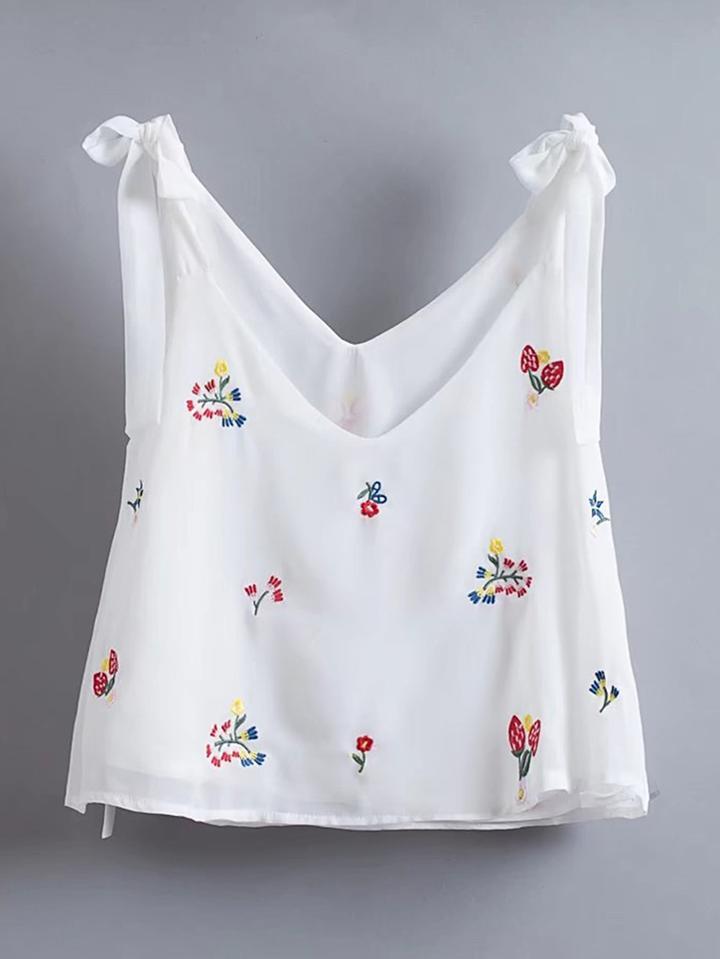 Shein Double V Neck Knot Detail Sleeveless Top