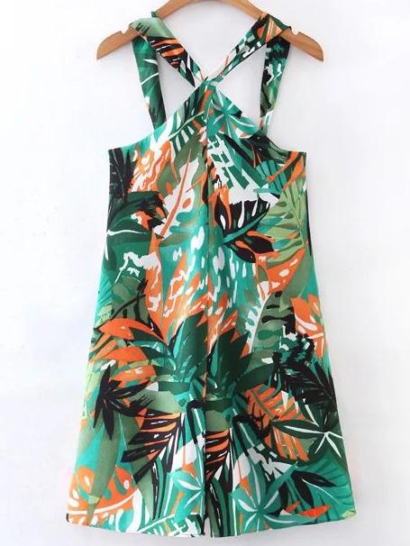 Shein Tropical Print Criss Cross Back Playsuit