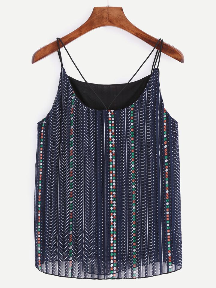 Shein Strappy Tribal Print Chiffon Cami - Navy