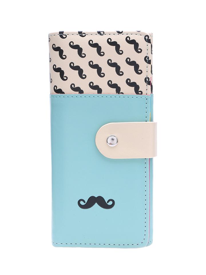 Shein Lake Blue Smooth Pu Leather Mustache Wallet