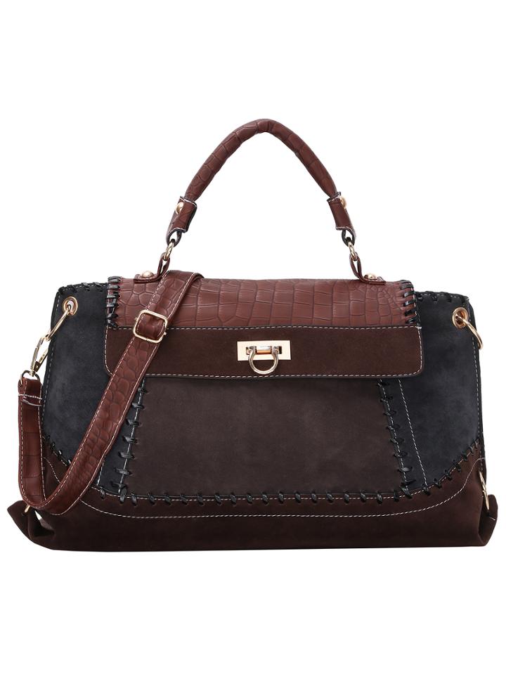 Shein Faux Suede & Embossed Leather Handbag