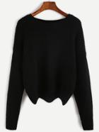 Shein Black Drop Shoulder Seam Wave Hem Sweater