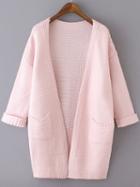 Shein Pink Long Sleeve Pockets Knit Loose Cardigan