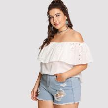 Shein Plus Embroidered Detail Foldover Top