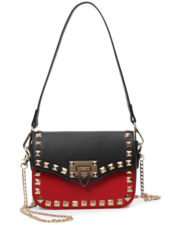 Shein Contrast Studded Double Carry Flap Bag