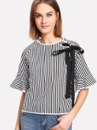 Shein Tape Tie Grommet Detail Striped Blouse