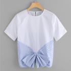Shein Contrast Striped Bow Tee