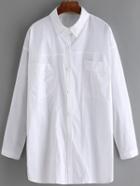 Shein White Lapel Long Sleeve Pockets Shirt Dress