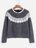 Shein Contrast Lace Ruffle Trim Sweatshirt
