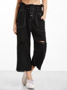 Shein Black Distressed Raw Hem Straight Leg Jeans