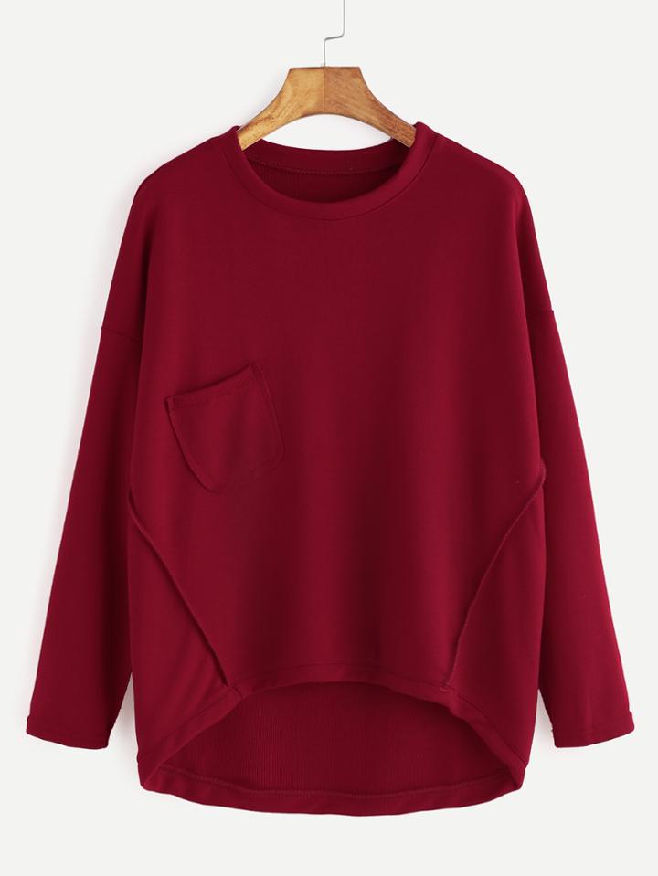 Shein Burgundy Drop Shoulder Seam High Low T-shirt
