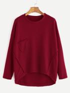 Shein Burgundy Drop Shoulder Seam High Low T-shirt