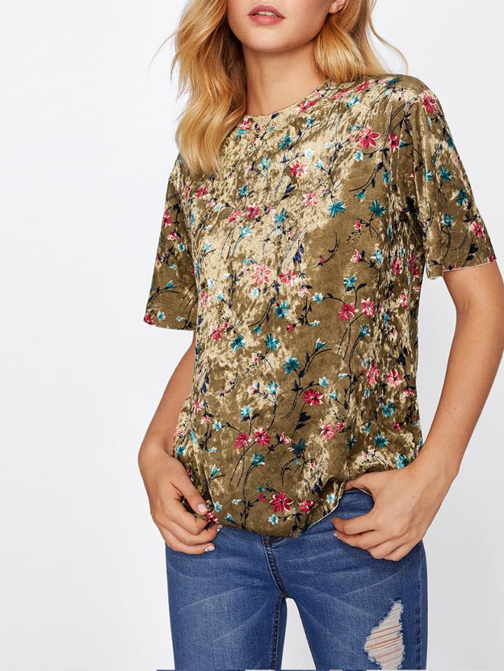 Shein Botanical Crushed Velvet Top