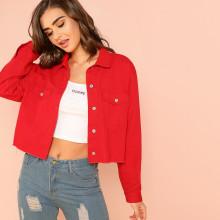 Shein Pocket Front Raw Hem Button Up Jacket