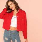 Shein Pocket Front Raw Hem Button Up Jacket