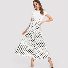Shein Dot Print Wide Leg Suspender Jumpsuit