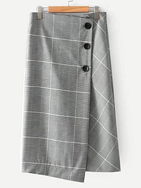 Shein Wrapped Asymmetrical Houndstooth Skirt