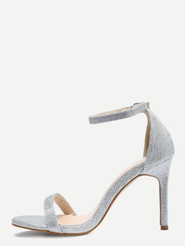 Shein Glittered Ankle Strap Stiletto Pumps Silver