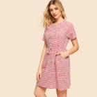 Shein Drop Shoulder Drawstring Waist Stripe Dress