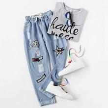 Shein Plus Graphic Print Ripped Jeans