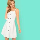 Shein Self Belted Double Button Dress